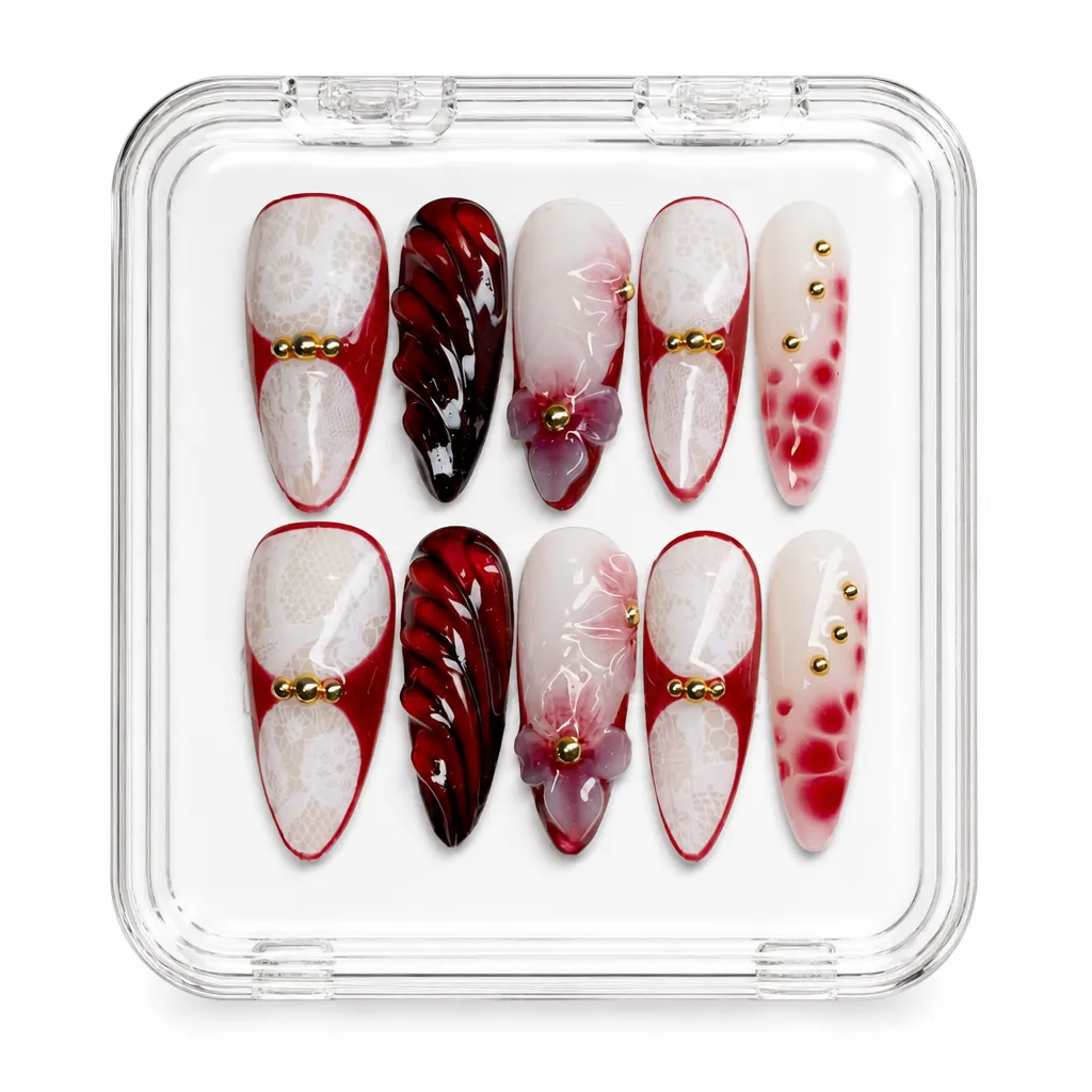 Crimson Lace Blossom – Xưởng gia công Nailbox Sỉ thủ công