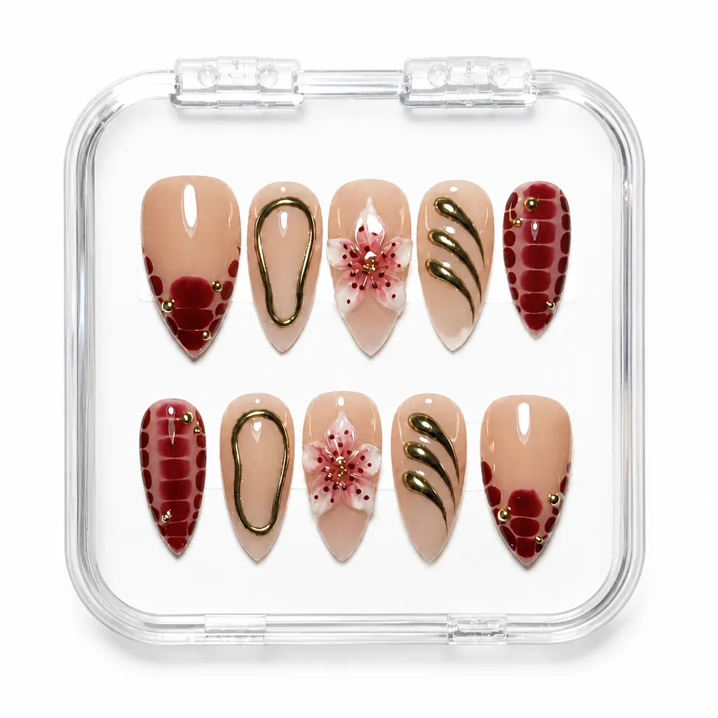 Crimson Luxe Almond – Xưởng gia công Nailbox Sỉ thủ công