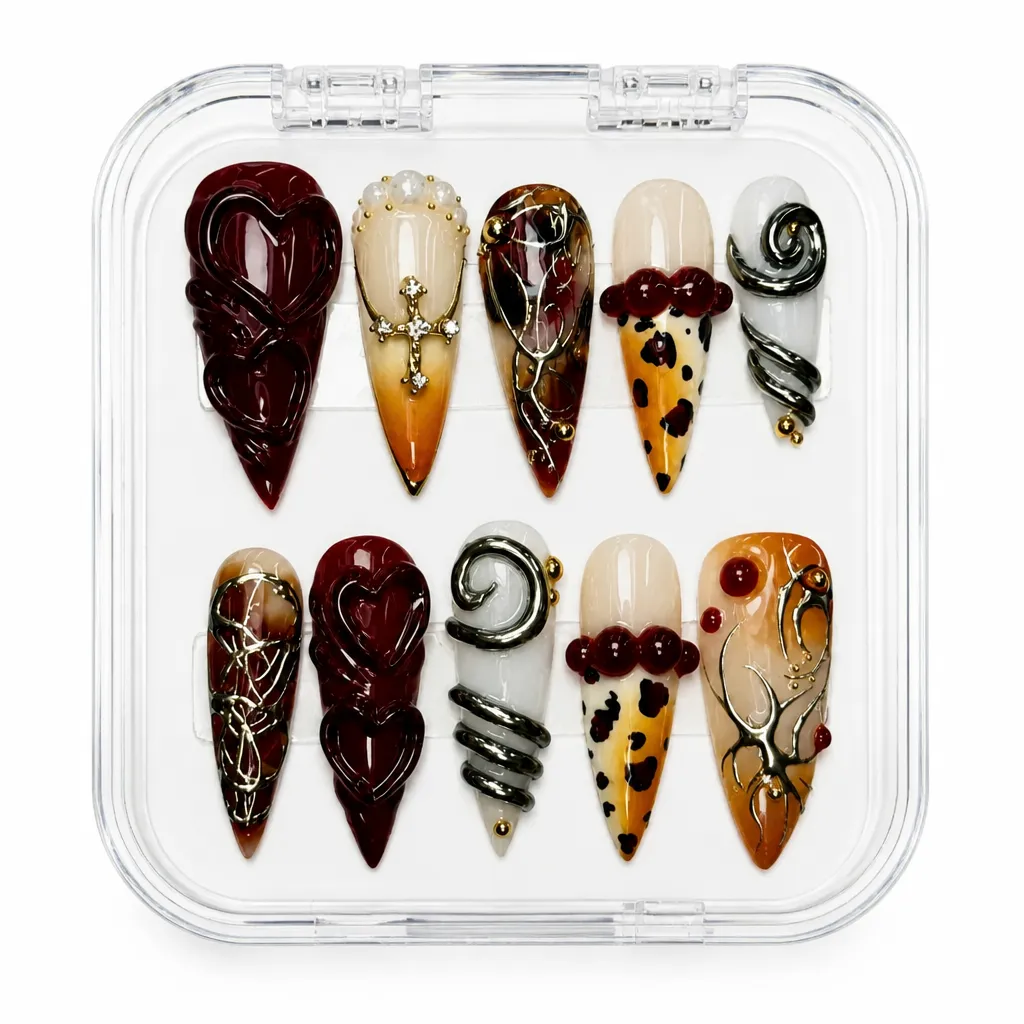 Crimson Luxe Stiletto – Xưởng gia công Nailbox Sỉ thủ công