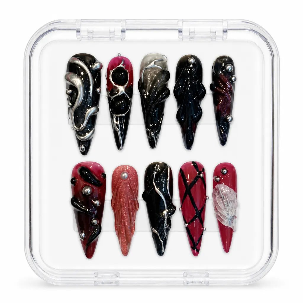 Crimson Marble Stiletto – Xưởng gia công Nailbox Sỉ thủ công