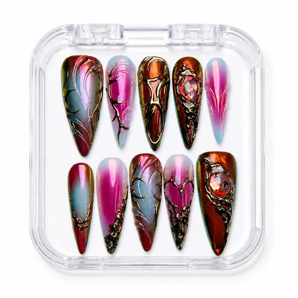 Crimson Ombre Luxe – Xưởng gia công Nailbox Sỉ thủ công
