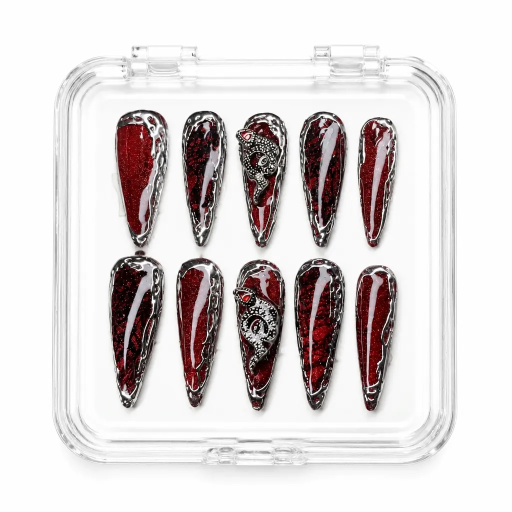 Crimson Serpentine Luxury – Xưởng gia công Nailbox Sỉ thủ công