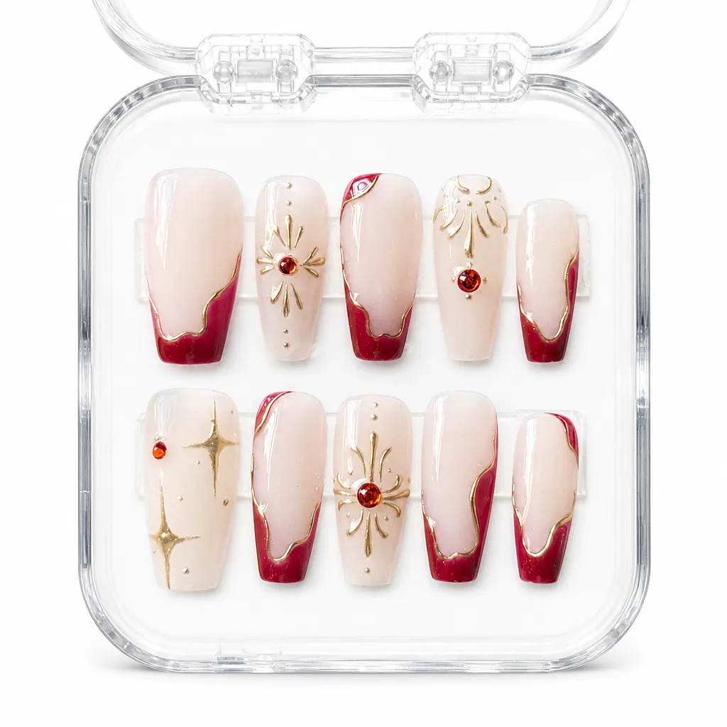 Crimson Starburst Regal – Xưởng gia công Nailbox Sỉ thủ công
