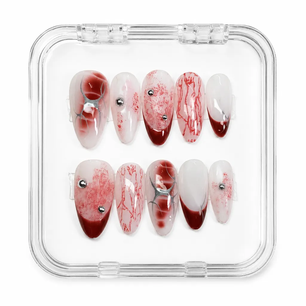 Crimson Vein Almond – Xưởng gia công Nailbox Sỉ thủ công