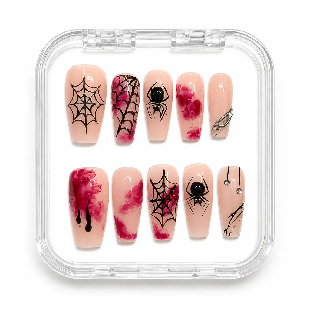 Crimson Web – Mẫu Nailbox Sỉ Thiết Kế Thủ Công