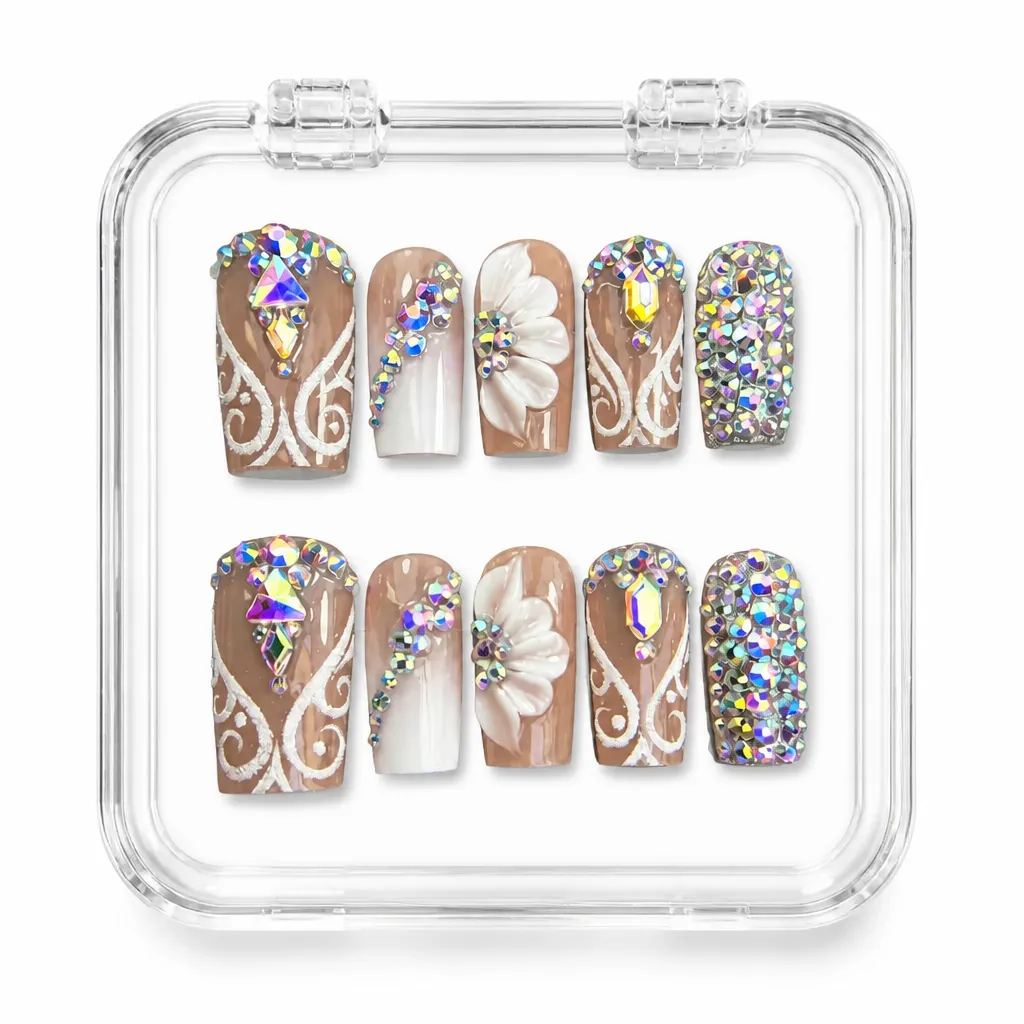 Crystal Flower Elegance – Xưởng gia công Nailbox Sỉ thủ công