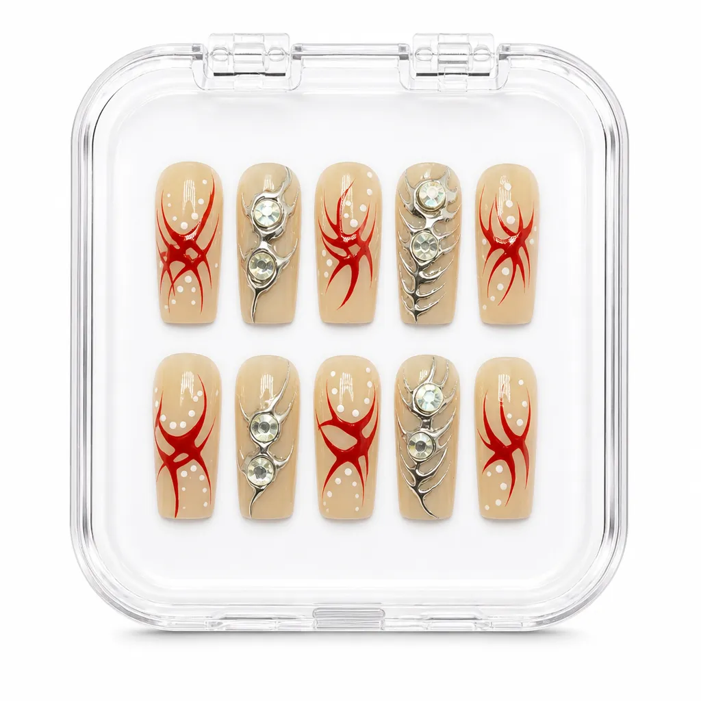 Cyber Cybernetic Crimson – Mẫu Nailbox Sỉ Thiết Kế Thủ Công