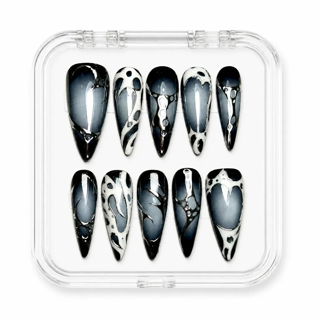 Cyber Gothic Chrome – Mẫu Nailbox Sỉ Thiết Kế Thủ Công