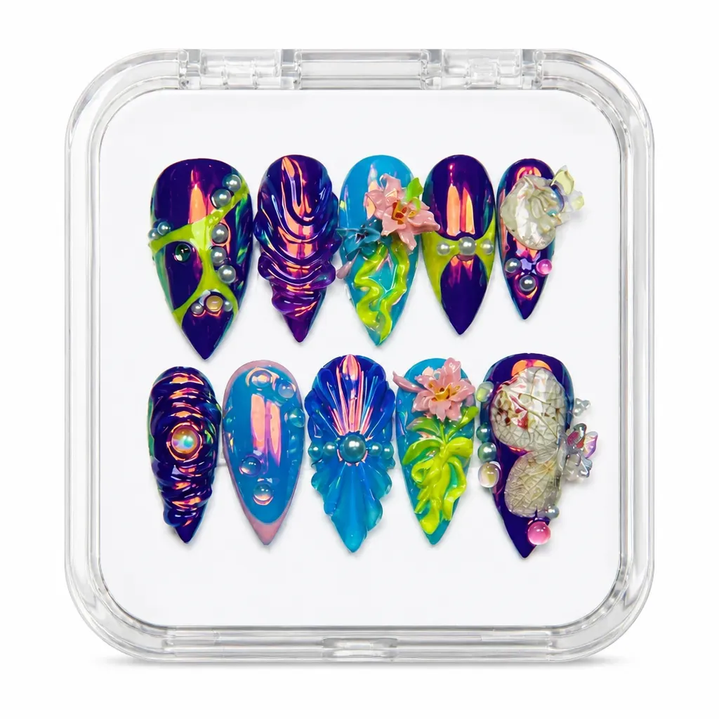 Cyberpunk Neon Fantasy – Mẫu Nailbox Sỉ Thiết Kế Thủ Công