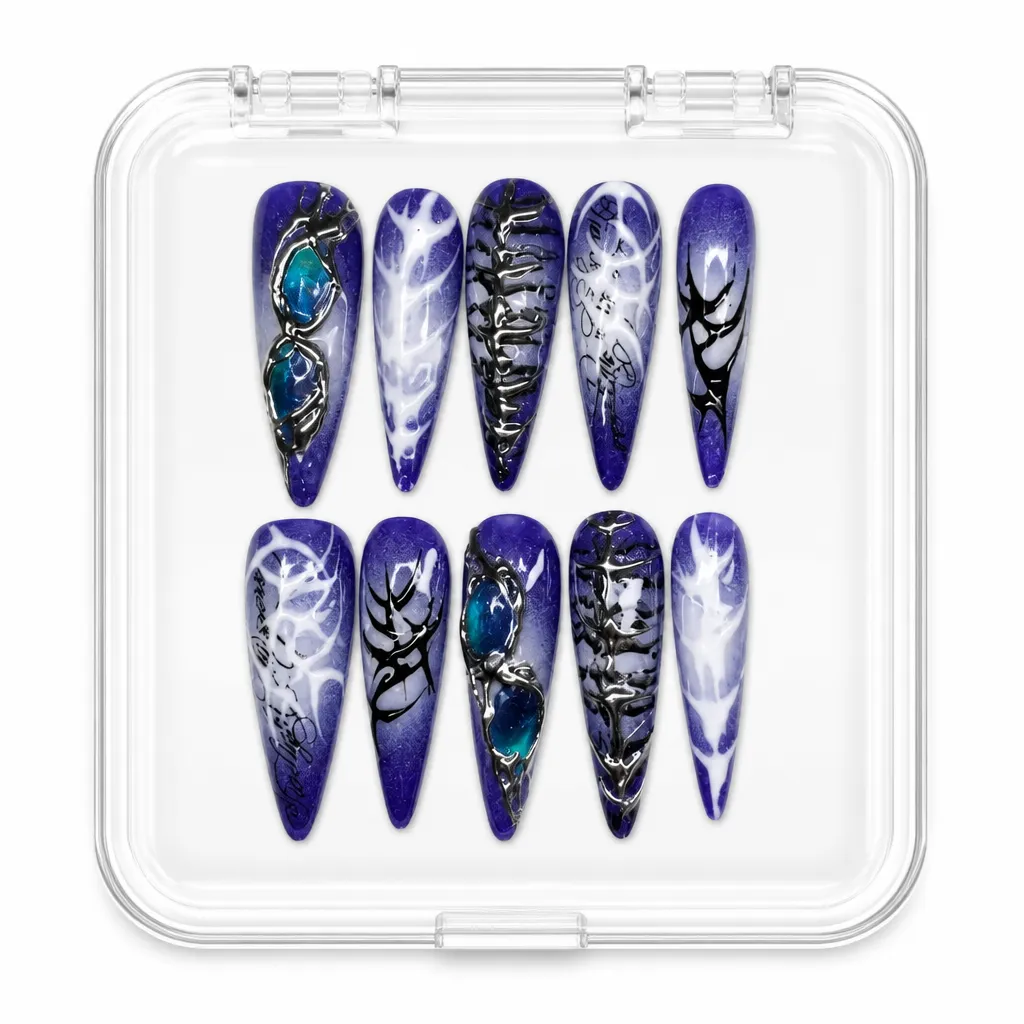 Deep Violet Cyberpunk – Xưởng gia công Nailbox Sỉ thủ công
