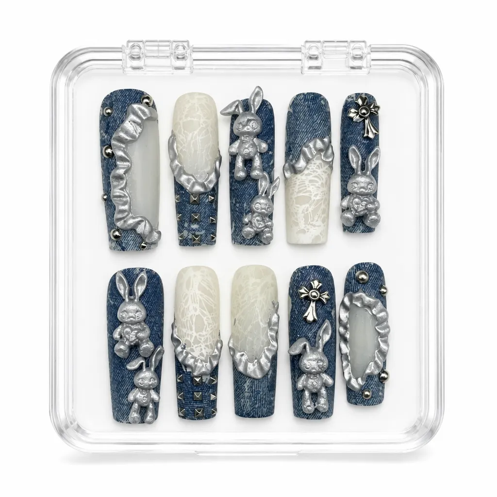 Denim Chrome Bunny – Xưởng gia công Nailbox Sỉ thủ công