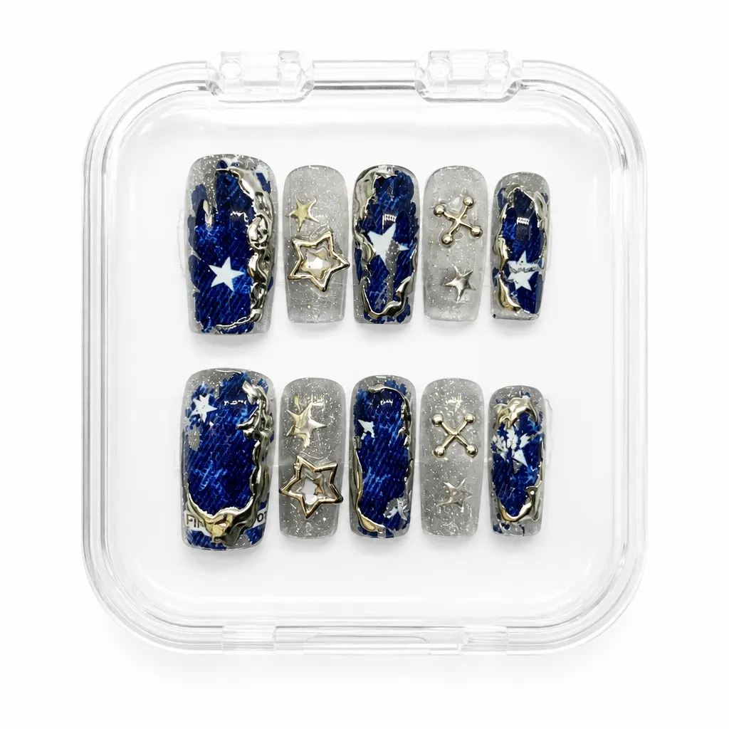 Denim Punk Star – Mẫu Nailbox Sỉ Thiết Kế Thủ Công