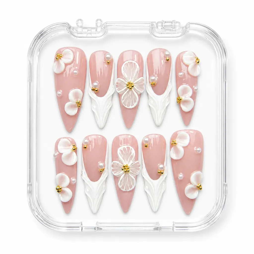 Elegant White Blossoms – Xưởng gia công Nailbox Sỉ thủ công