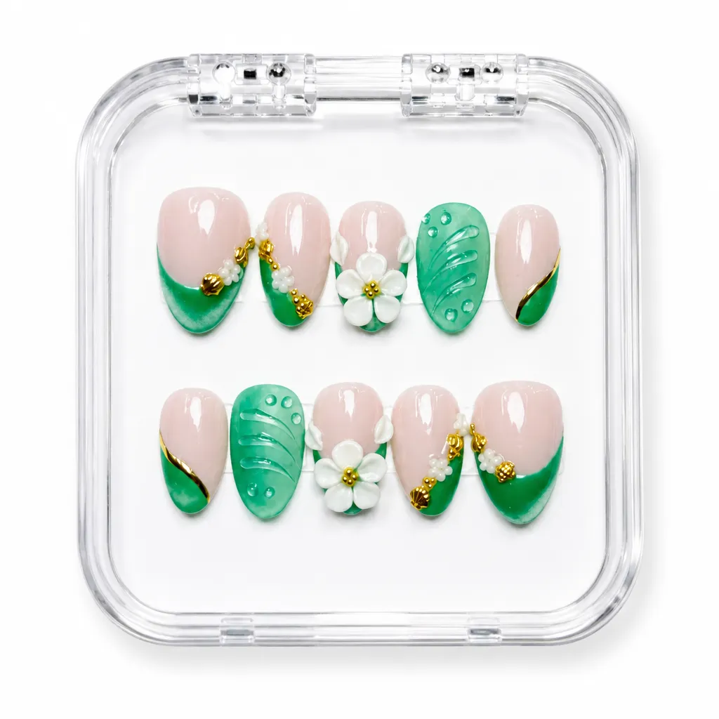 Emerald Bloom – Mẫu Nailbox Sỉ Thiết Kế Thủ Công