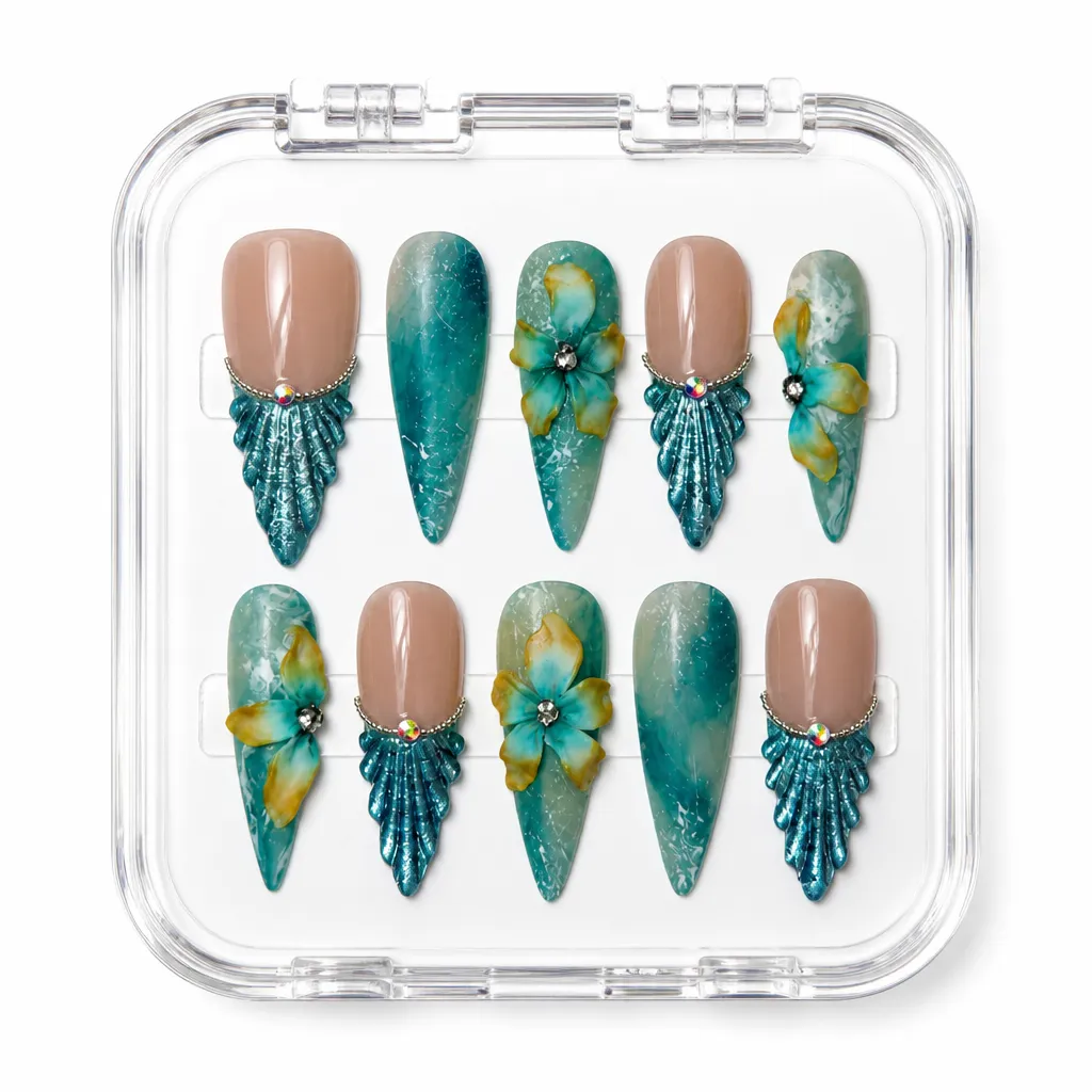 Emerald Bloom Stiletto – Xưởng gia công Nailbox Sỉ thủ công