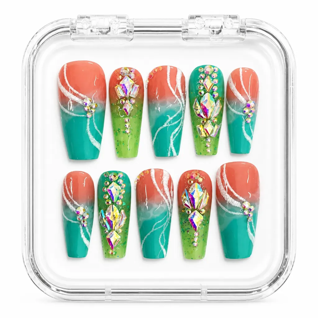 Emerald Blossom – Mẫu Nailbox Sỉ Thiết Kế Thủ Công