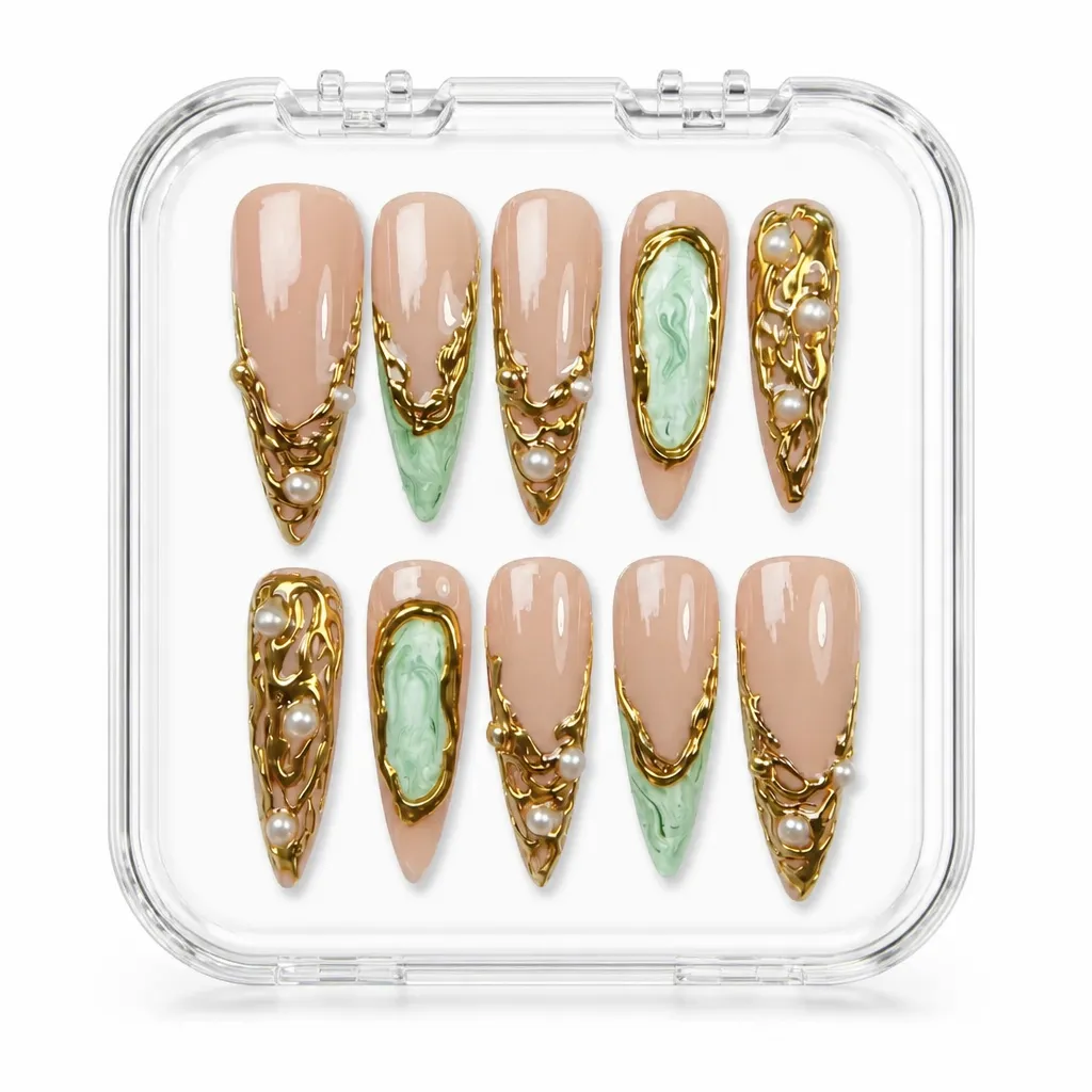 Emerald Gold Veins – Xưởng gia công Nailbox Sỉ thủ công