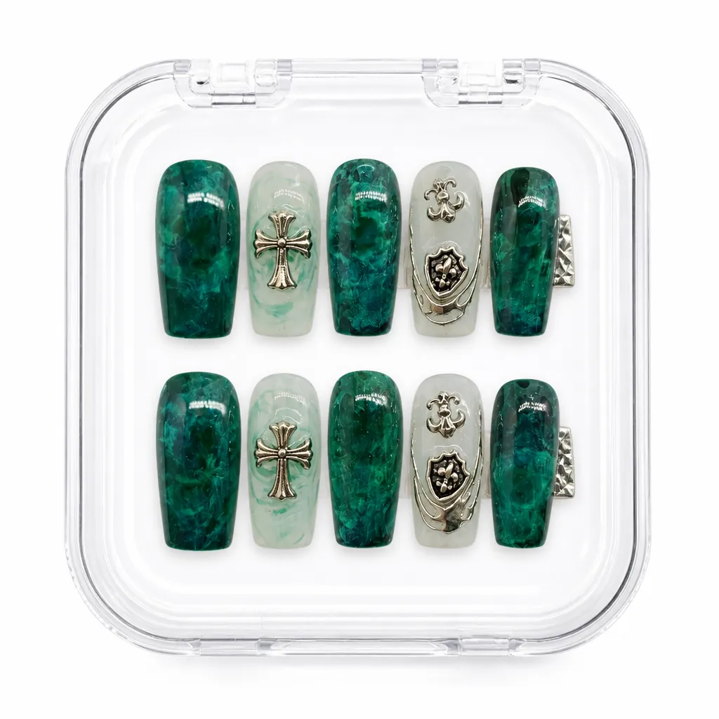Emerald Gothic Crest – Xưởng gia công Nailbox Sỉ thủ công