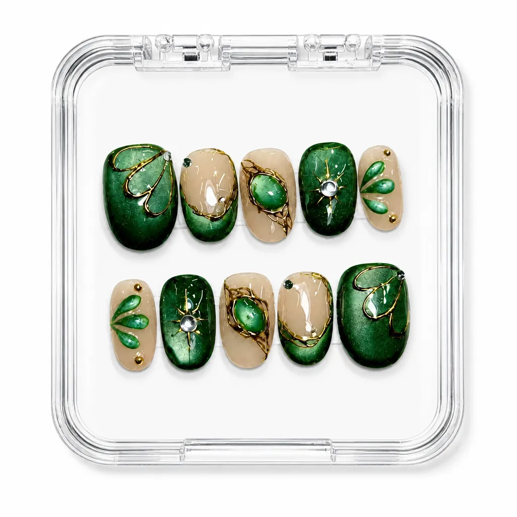 Emerald Leaf Luxe – Xưởng gia công Nailbox Sỉ thủ công