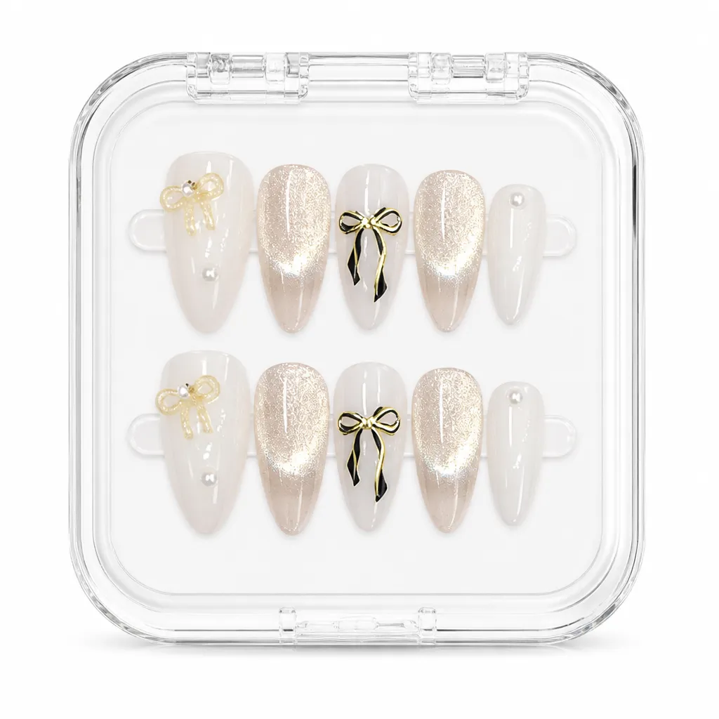 Ethereal Bow Elegance – Mẫu Nailbox Sỉ Thiết Kế Thủ Công