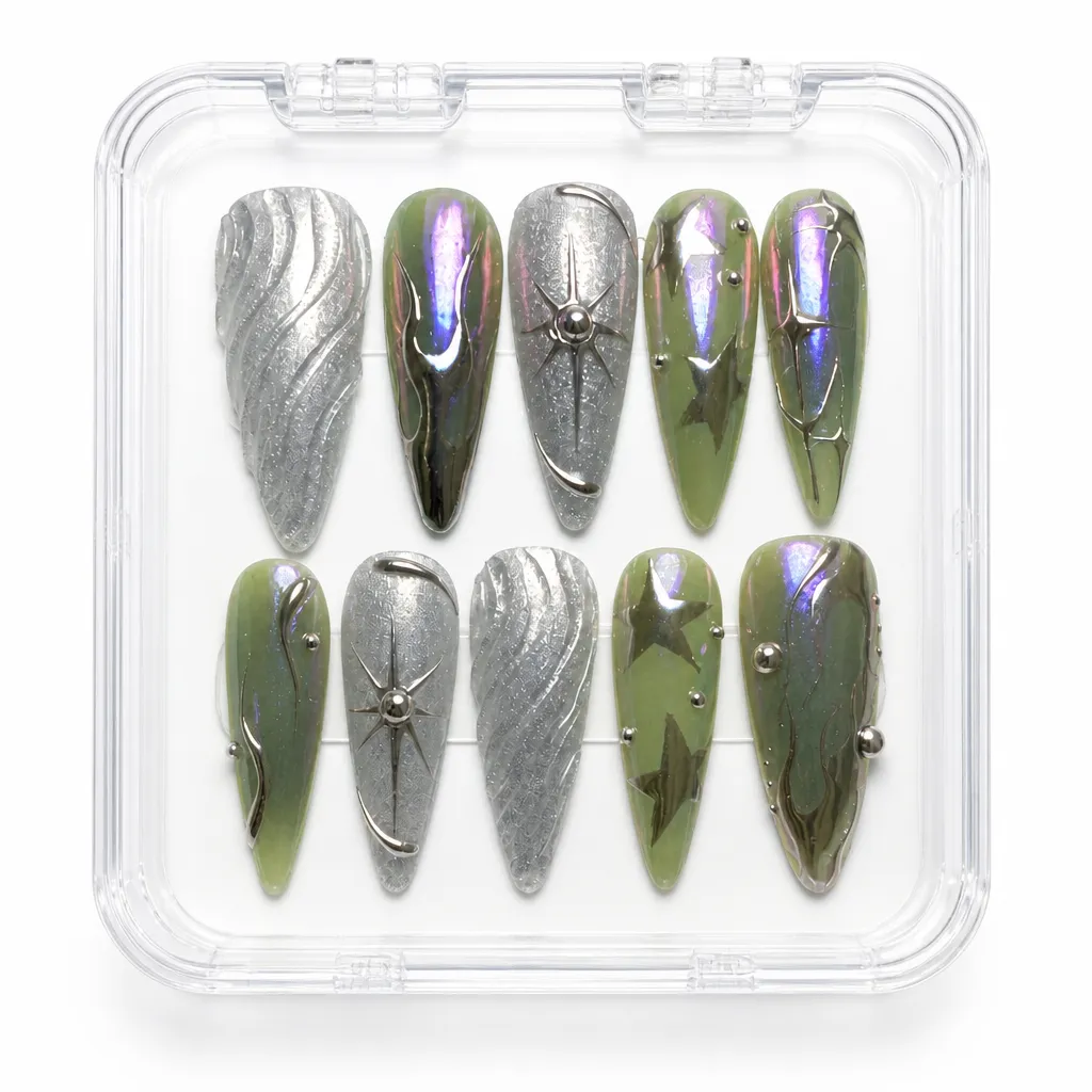 Ethereal Chrome Stiletto – Xưởng gia công Nailbox Sỉ thủ công