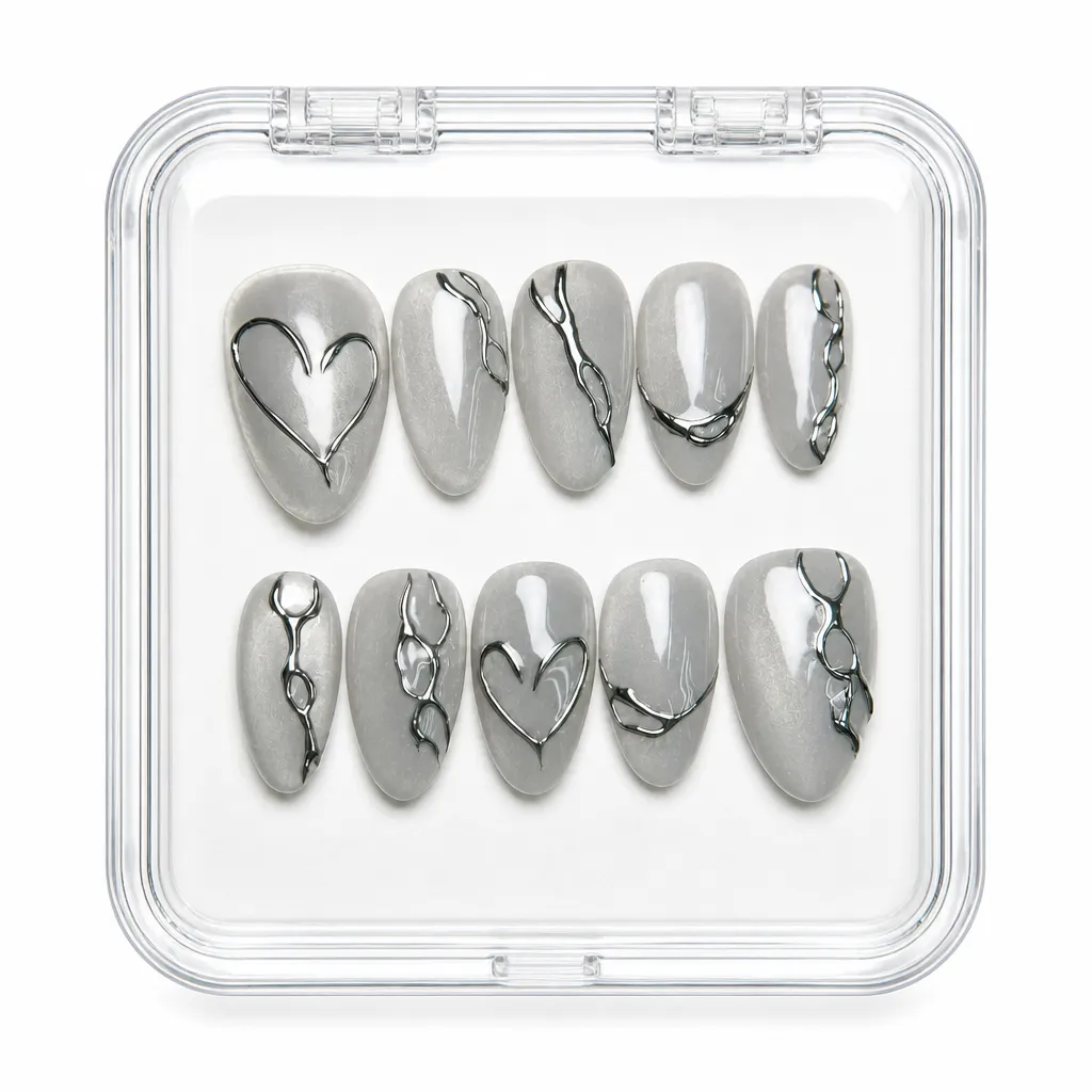 Ethereal Silver Elegance – Xưởng gia công Nailbox Sỉ thủ công