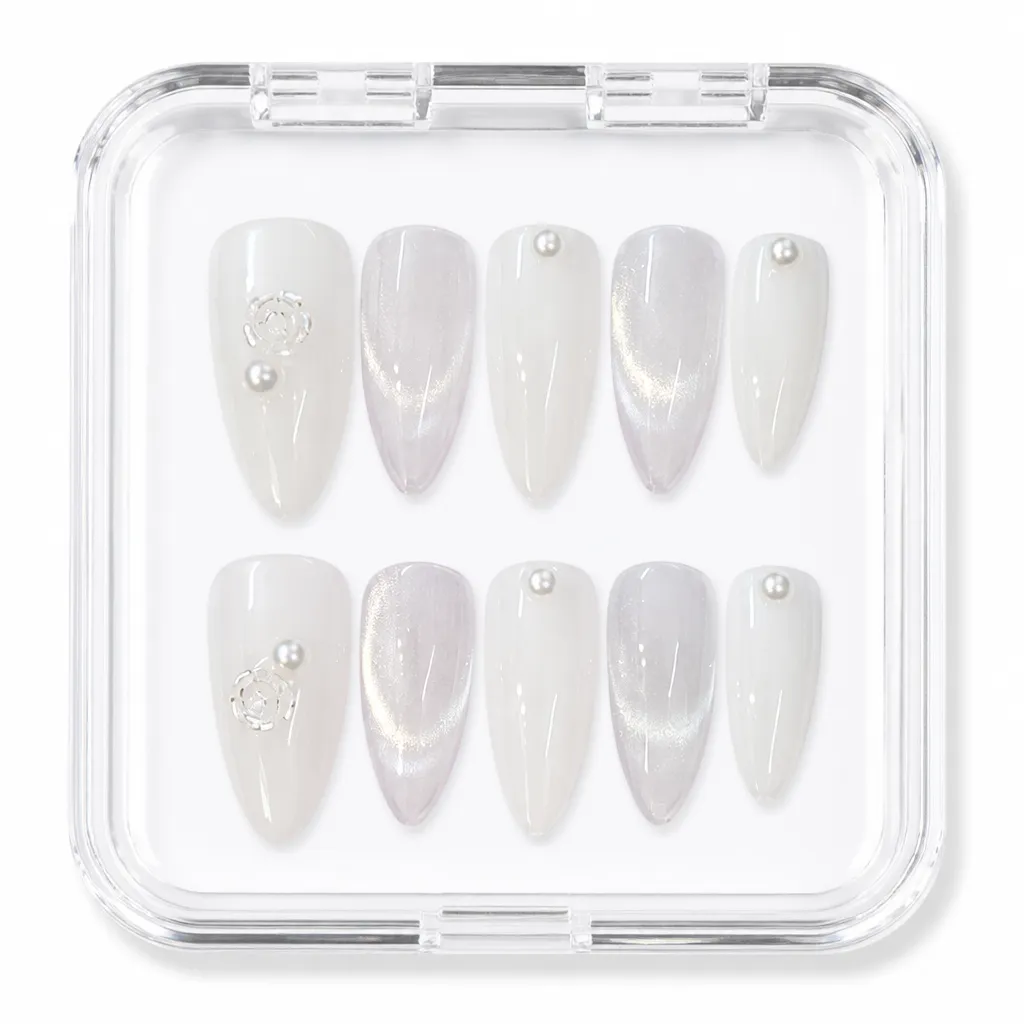 Ethereal Sparkle Almond – Xưởng gia công Nailbox Sỉ thủ công