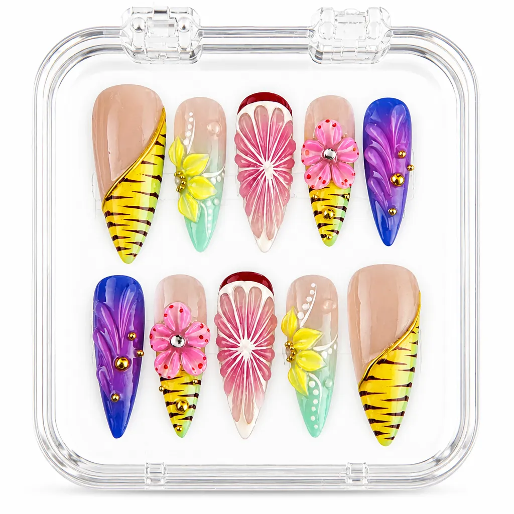 Exotic Jungle Bloom – Xưởng gia công Nailbox Sỉ thủ công