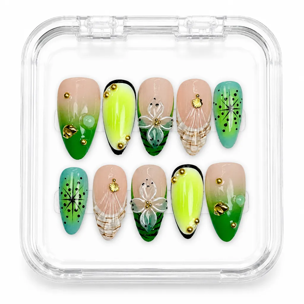 Exotic Kiwi Bloom – Xưởng gia công Nailbox Sỉ thủ công