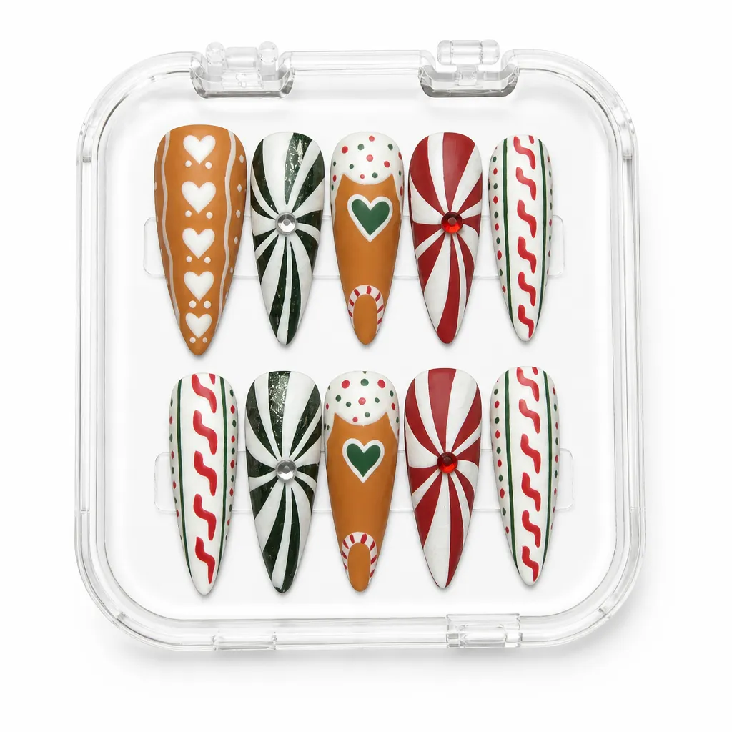Festive Gingerbread Stiletto – Xưởng gia công Nailbox Sỉ thủ công