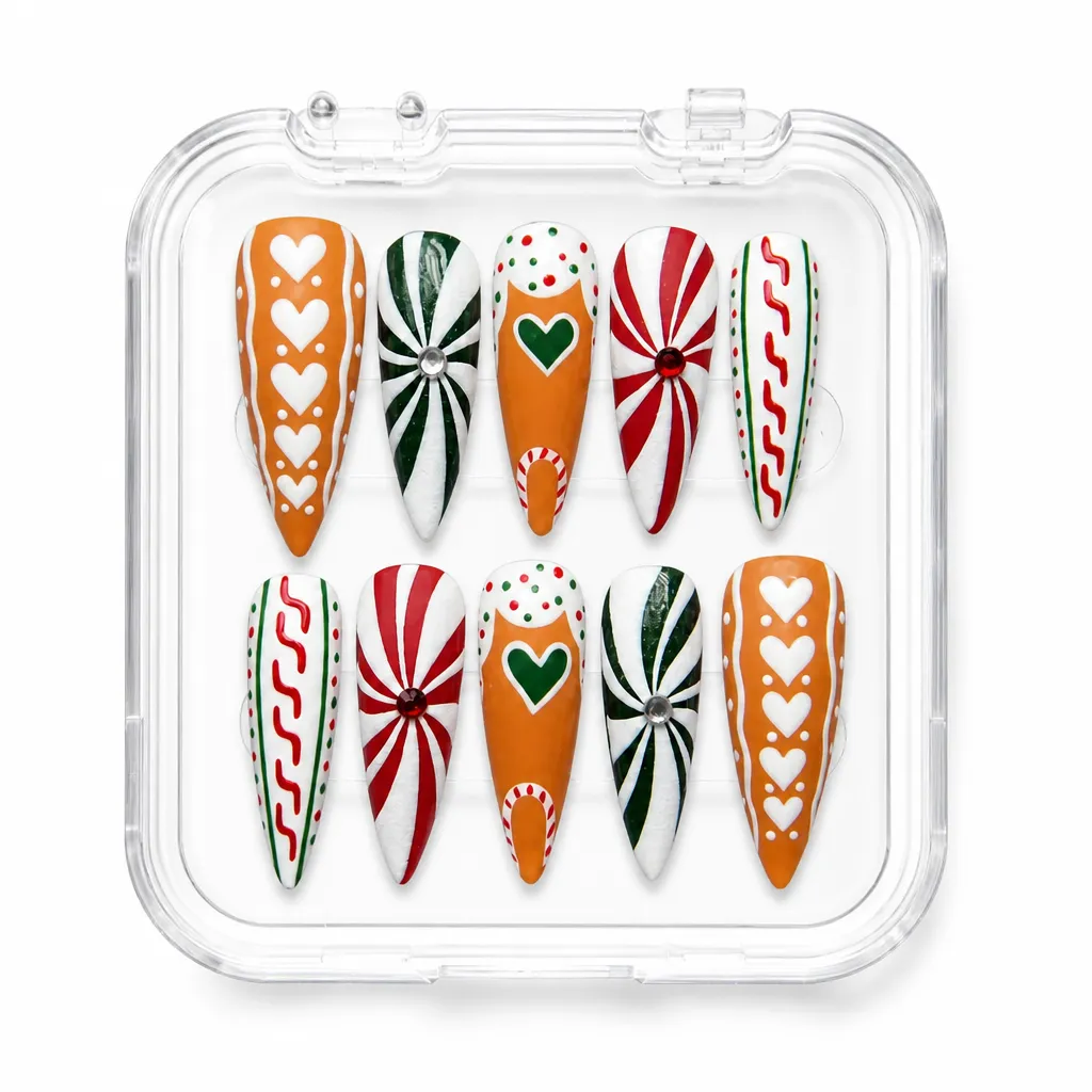Festive Gingerbread Swirl – Xưởng gia công Nailbox Sỉ thủ công