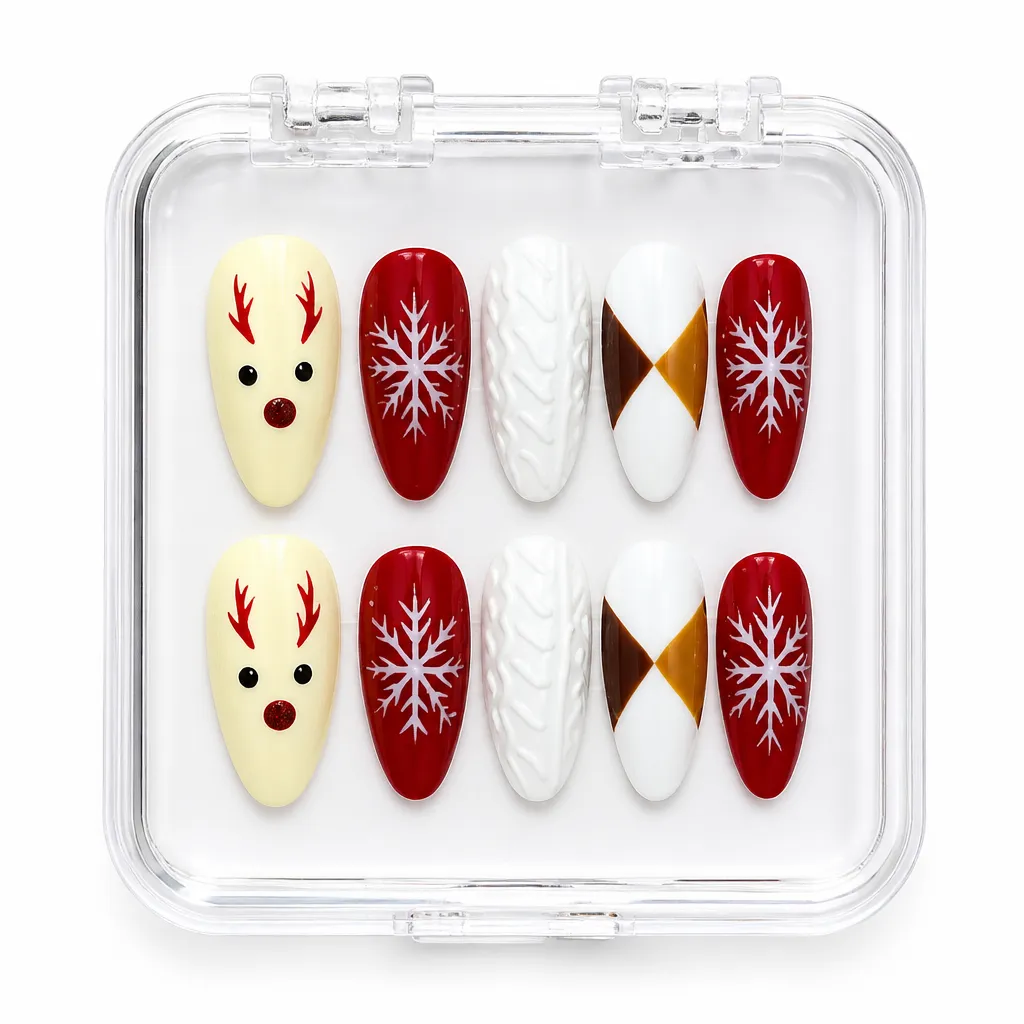 Festive Reindeer Elegance – Mẫu Nailbox Sỉ Thiết Kế Thủ Công