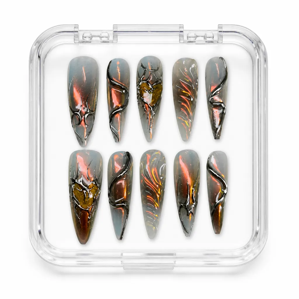 Fiery Cyber Heart – Xưởng gia công Nailbox Sỉ thủ công