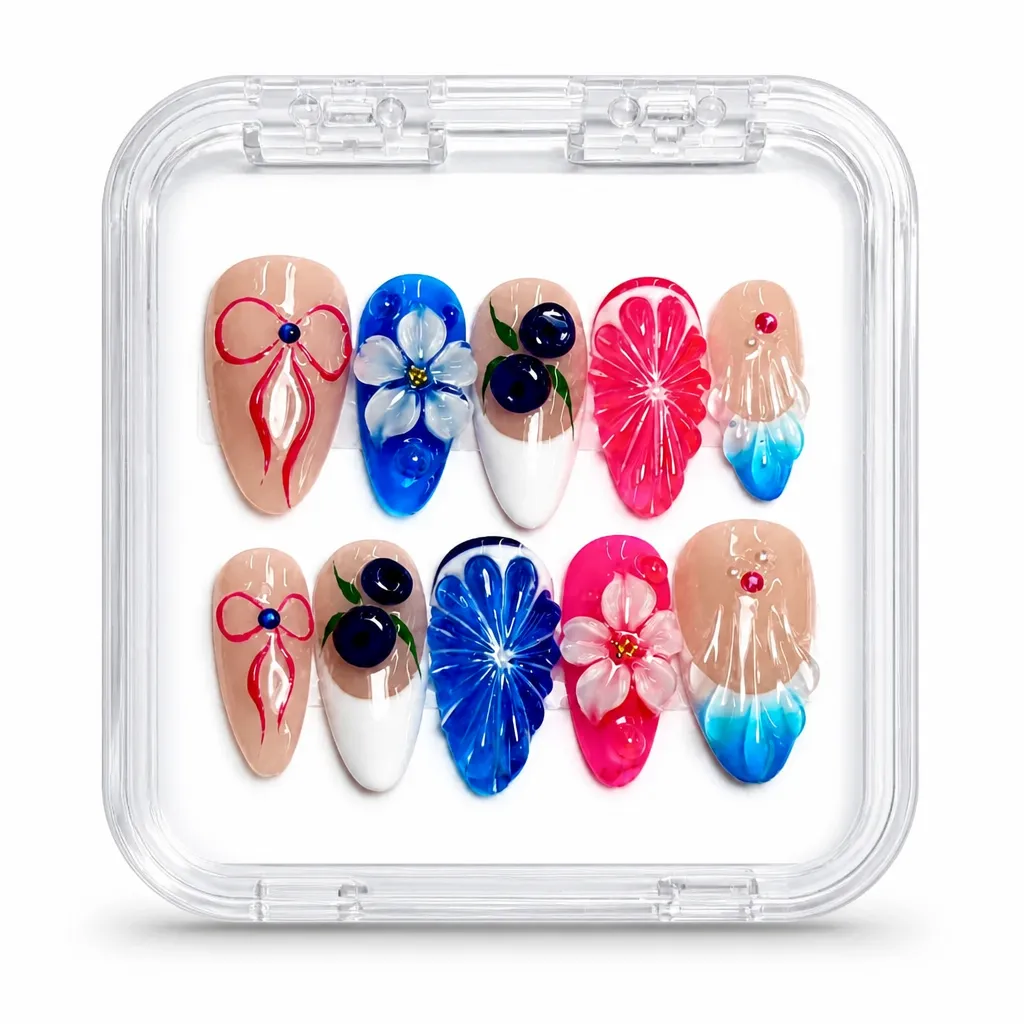 Floral Blueberry Ribbon – Xưởng gia công Nailbox Sỉ thủ công