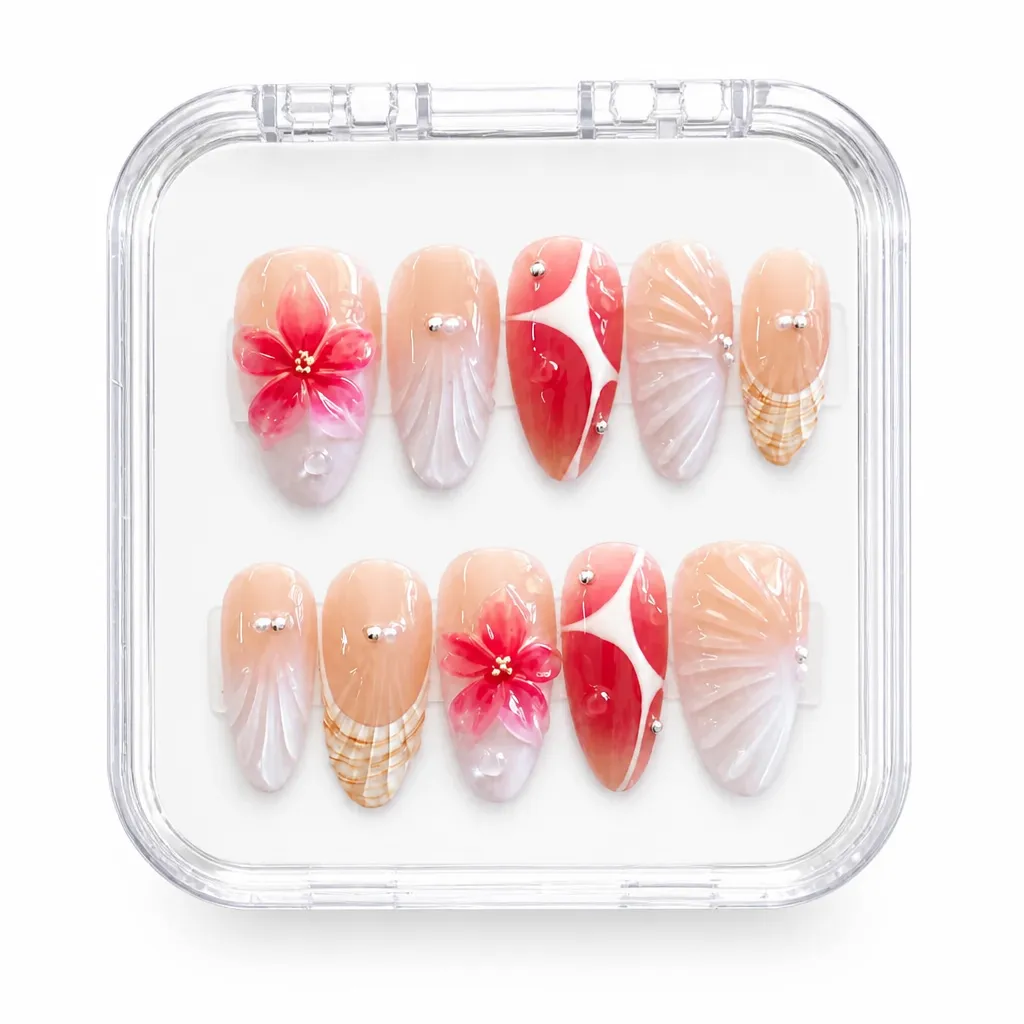Floral Blush Elegance – Xưởng gia công Nailbox Sỉ thủ công
