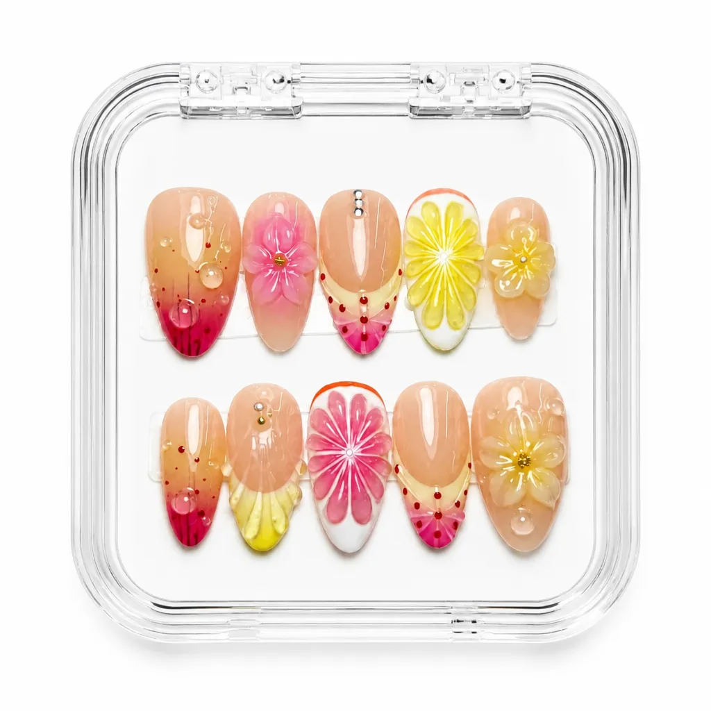 Floral Gradient Almond – Xưởng gia công Nailbox Sỉ thủ công