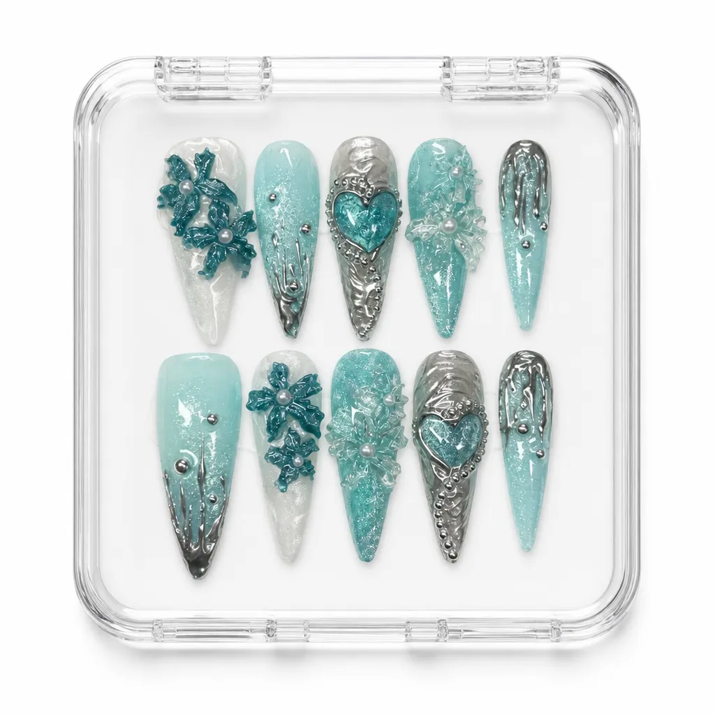 Frosty Mint Heart – Xưởng gia công Nailbox Sỉ thủ công