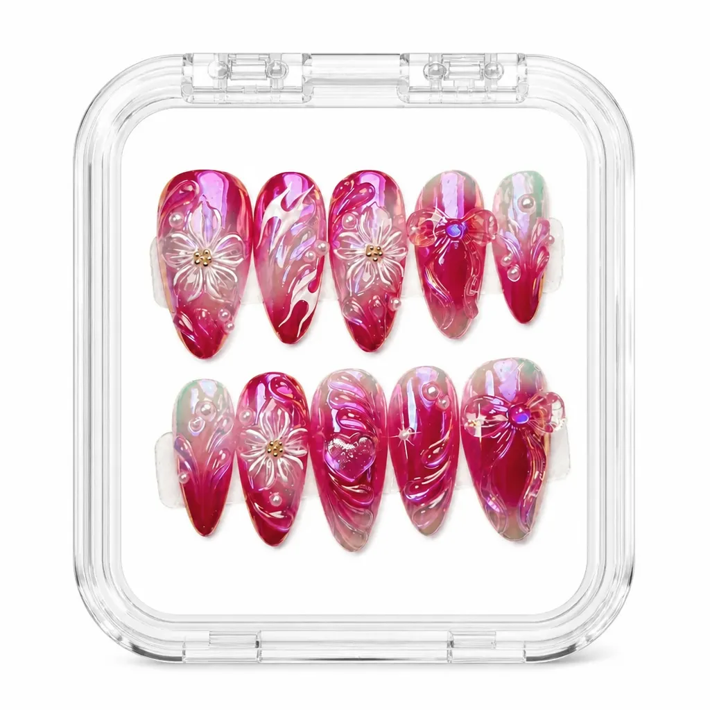 Fuchsia Floral Ribbon – Xưởng gia công Nailbox Sỉ thủ công