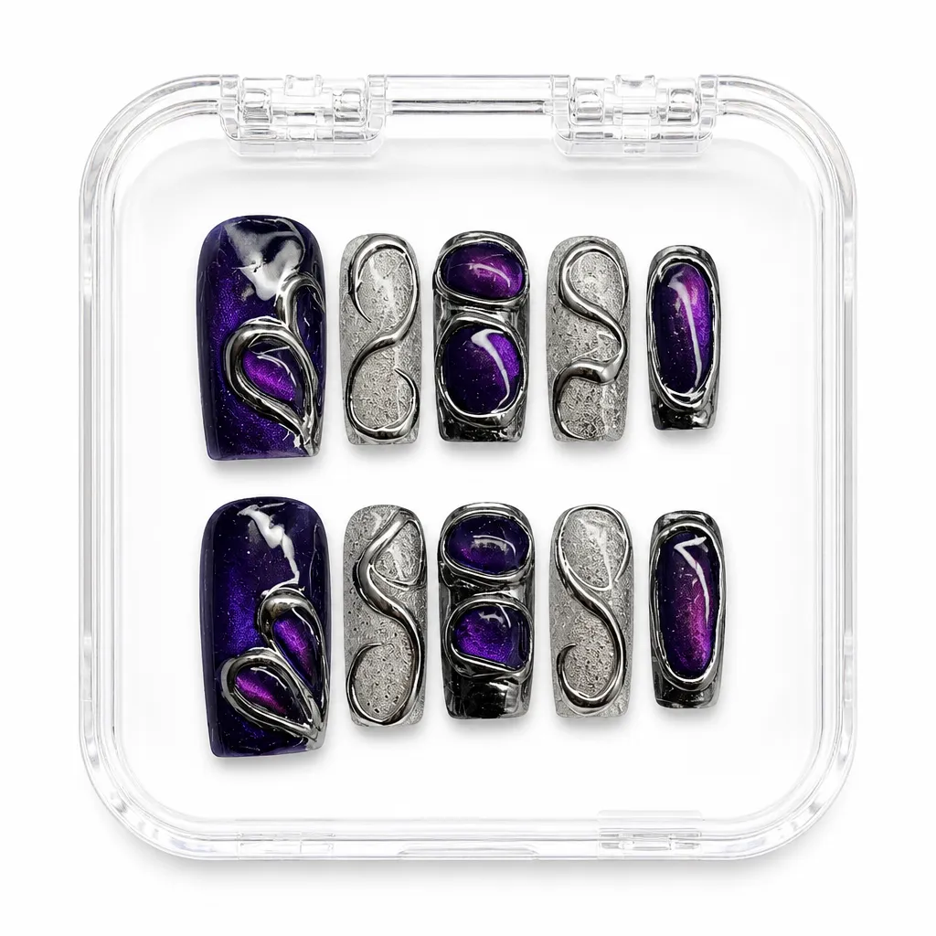 Galactic Chrome Swirl – Xưởng gia công Nailbox Sỉ thủ công