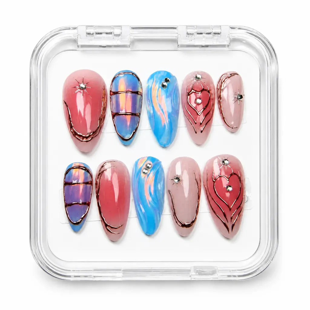 Geometric Luxe Almond – Xưởng gia công Nailbox Sỉ thủ công