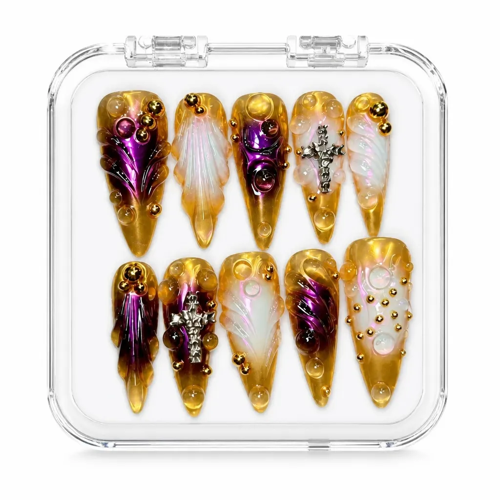 Gilded Amethyst Elegance – Xưởng gia công Nailbox Sỉ thủ công