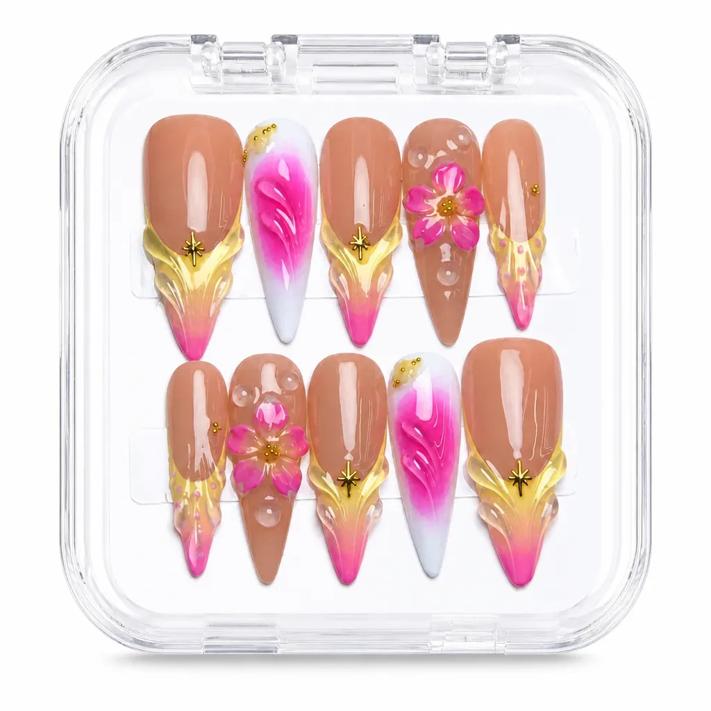 Gilded Bloom Stiletto – Xưởng gia công Nailbox Sỉ thủ công