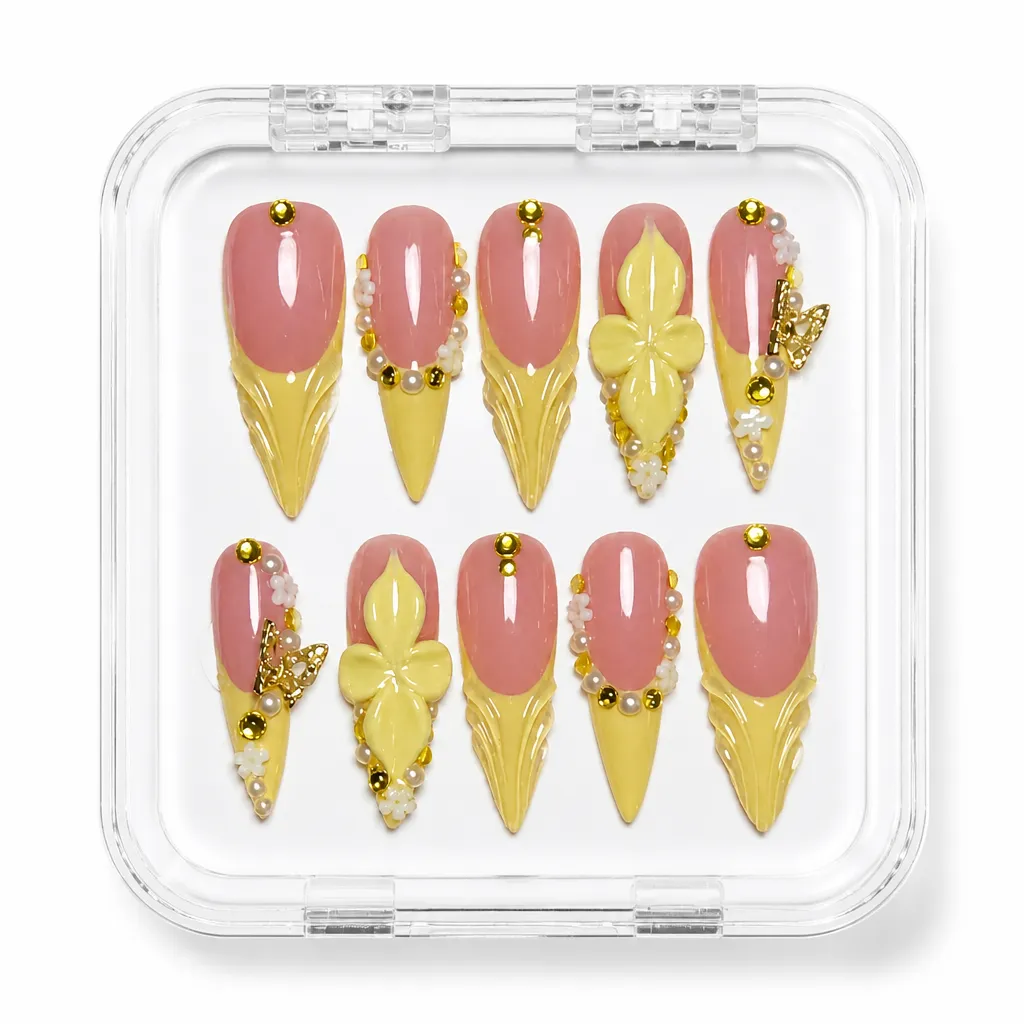 Gilded Elegance Stiletto – Xưởng gia công Nailbox Sỉ thủ công