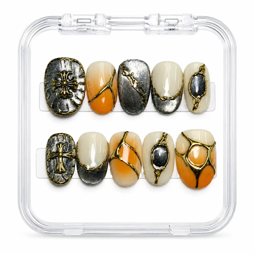Gilded Floral Elegance – Xưởng gia công Nailbox Sỉ thủ công