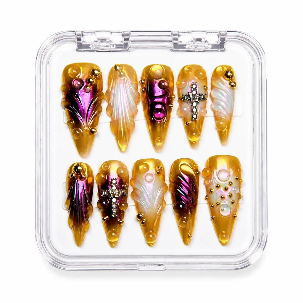 Gilded Glamour Stilettos – Xưởng gia công Nailbox Sỉ thủ công