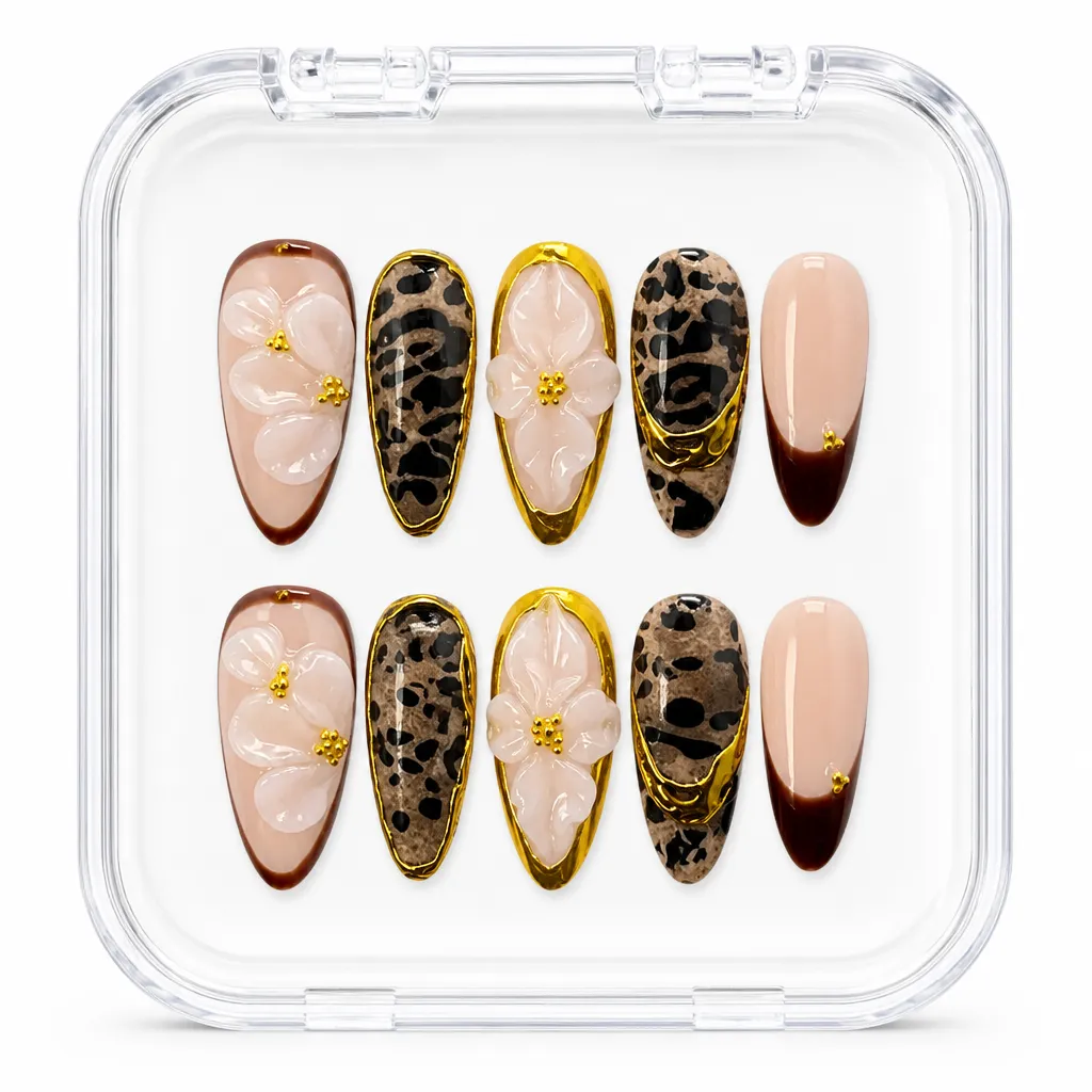 Gilded Leopard Blossom – Xưởng gia công Nailbox Sỉ thủ công