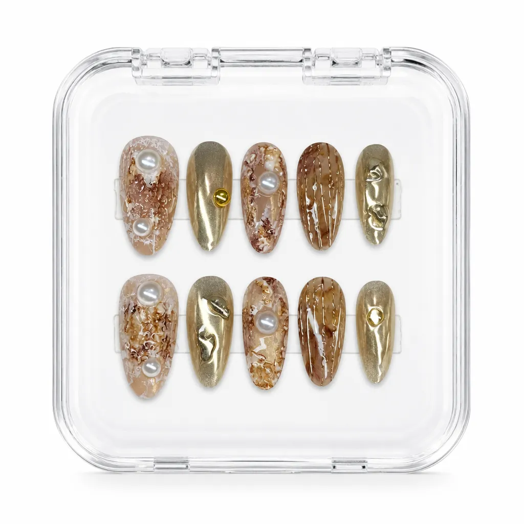 Gilded Marble Elegance – Xưởng gia công Nailbox Sỉ thủ công