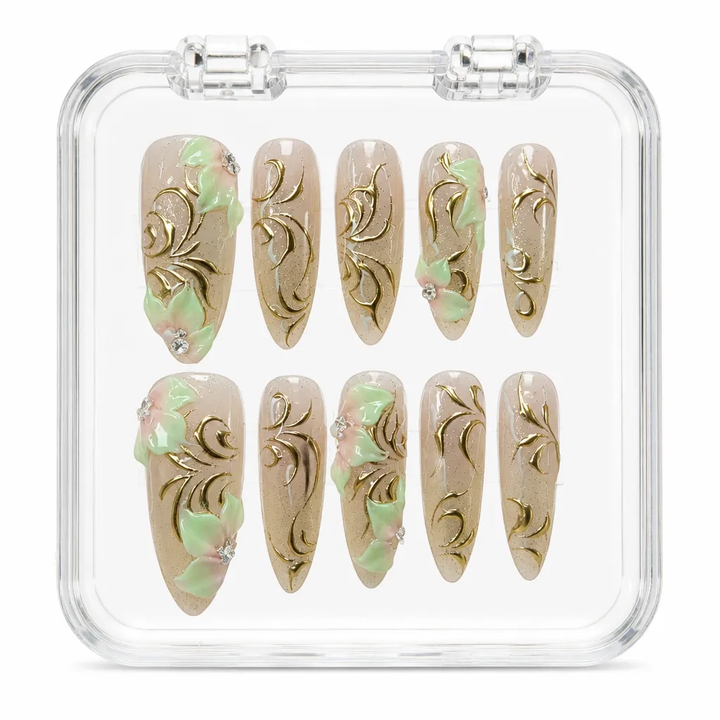 Gilded Mint Blossom – Xưởng gia công Nailbox Sỉ thủ công