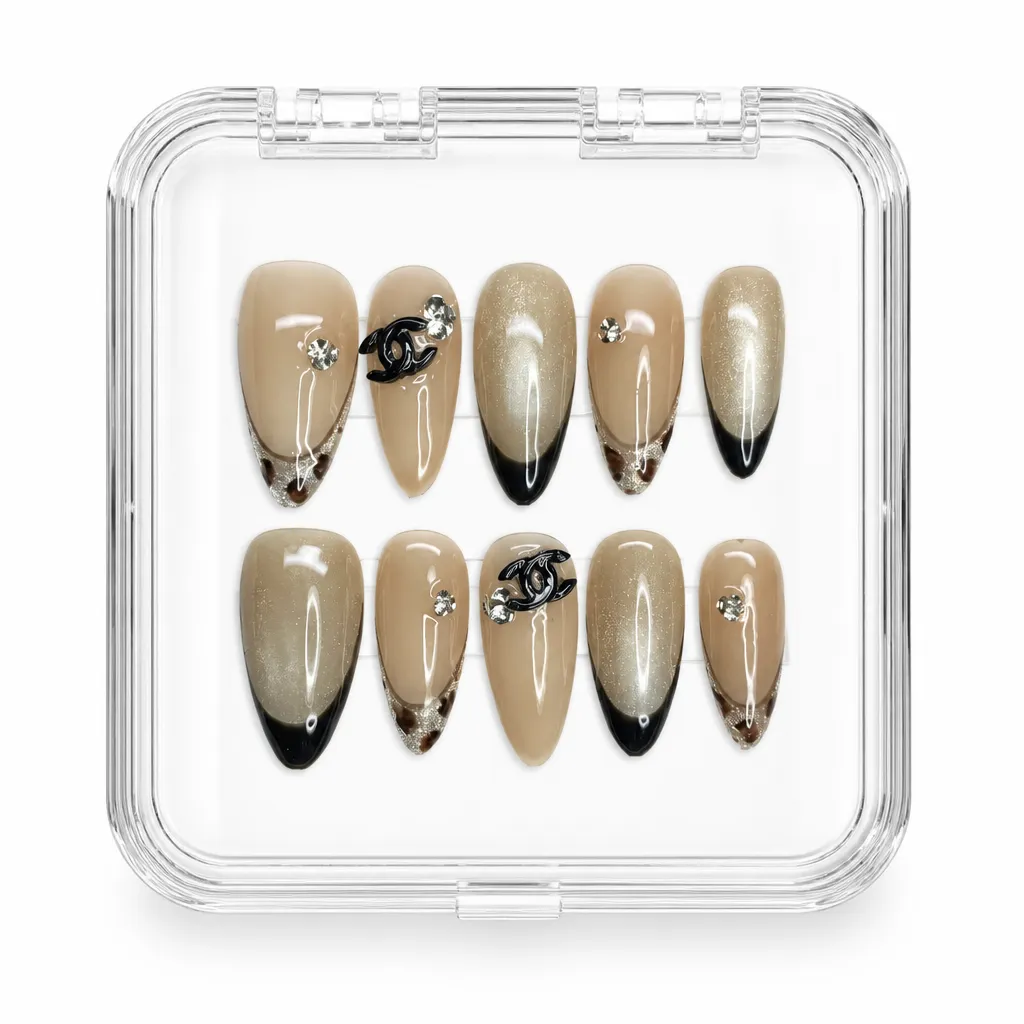 Gilded Noir Elegance – Xưởng gia công Nailbox Sỉ thủ công