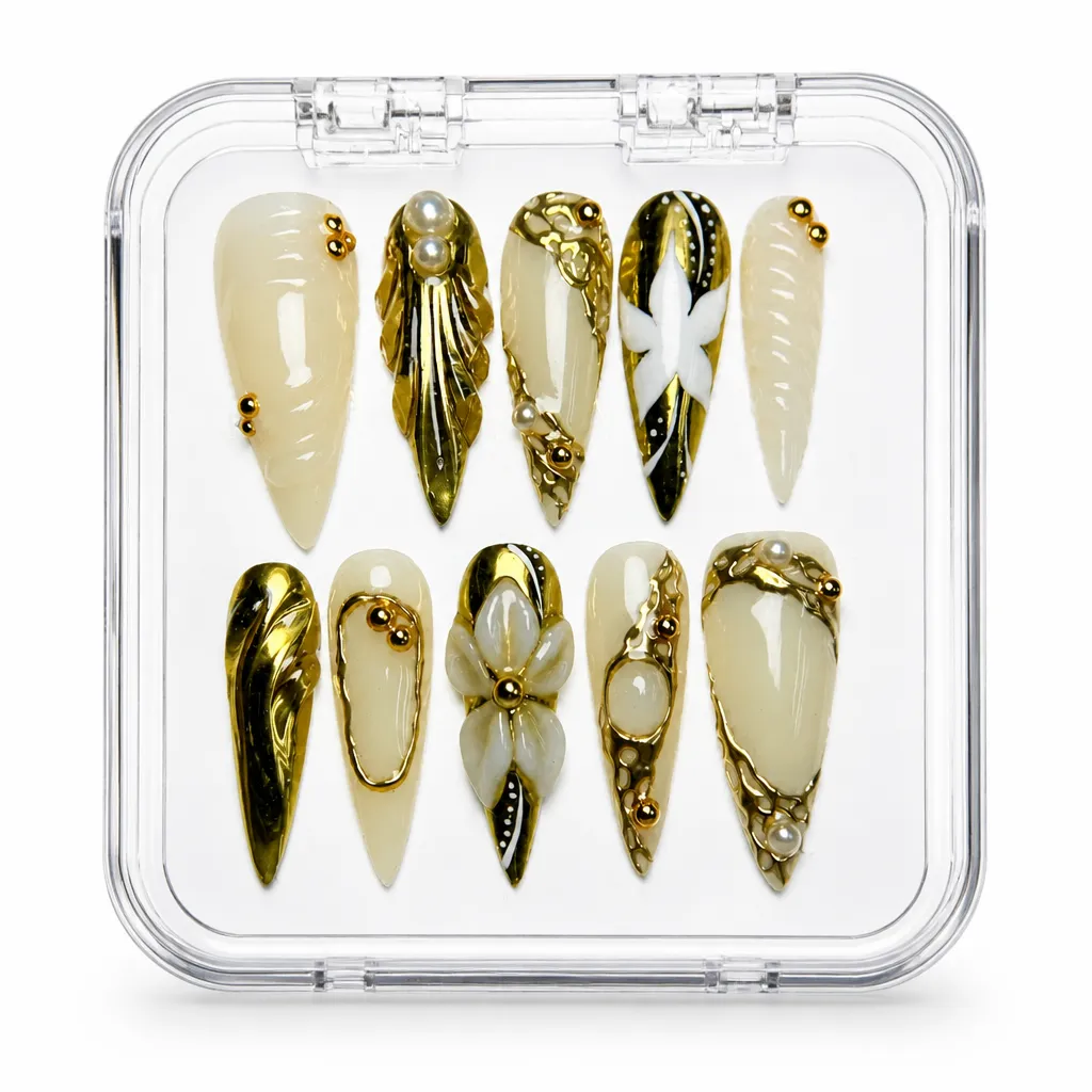 Gilt Stiletto Elegance – Mẫu Nailbox Sỉ Thiết Kế Thủ Công